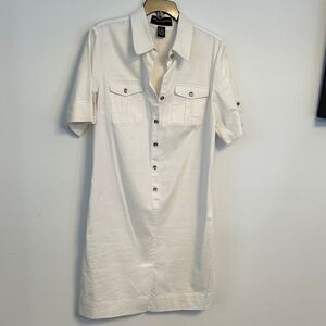 Sharagano Ivory Button Down Shirt Dress